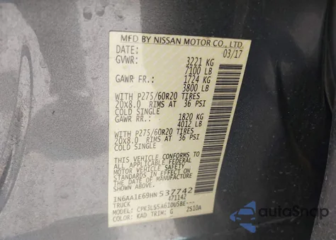 2017 Nissan Titan Sv from USA, damaged, VIN 1N6AA1E69HN537742